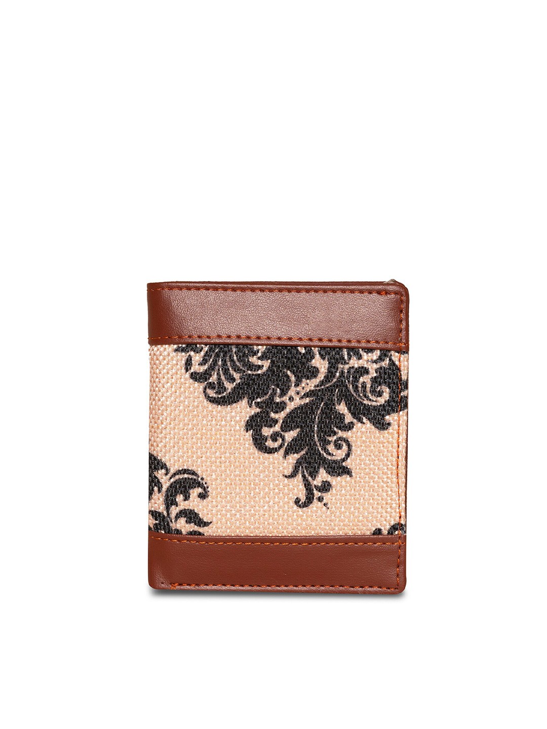 

ZOUK Women Peach-Coloured & Brown Ethnic Motifs Printed Two Fold Wallet