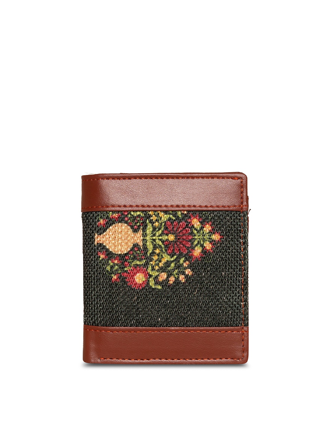 

ZOUK Women Green & Brown Floral Printed Two Fold Wallet