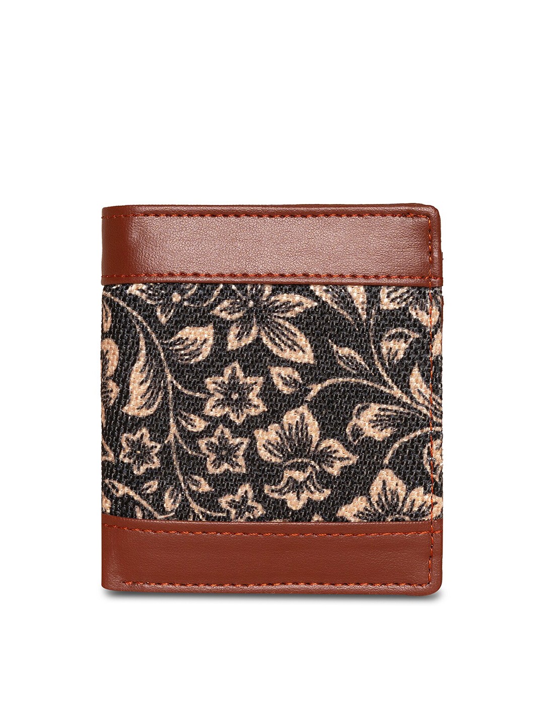 

ZOUK Women Black & Brown Floral Printed Two Fold Wallet