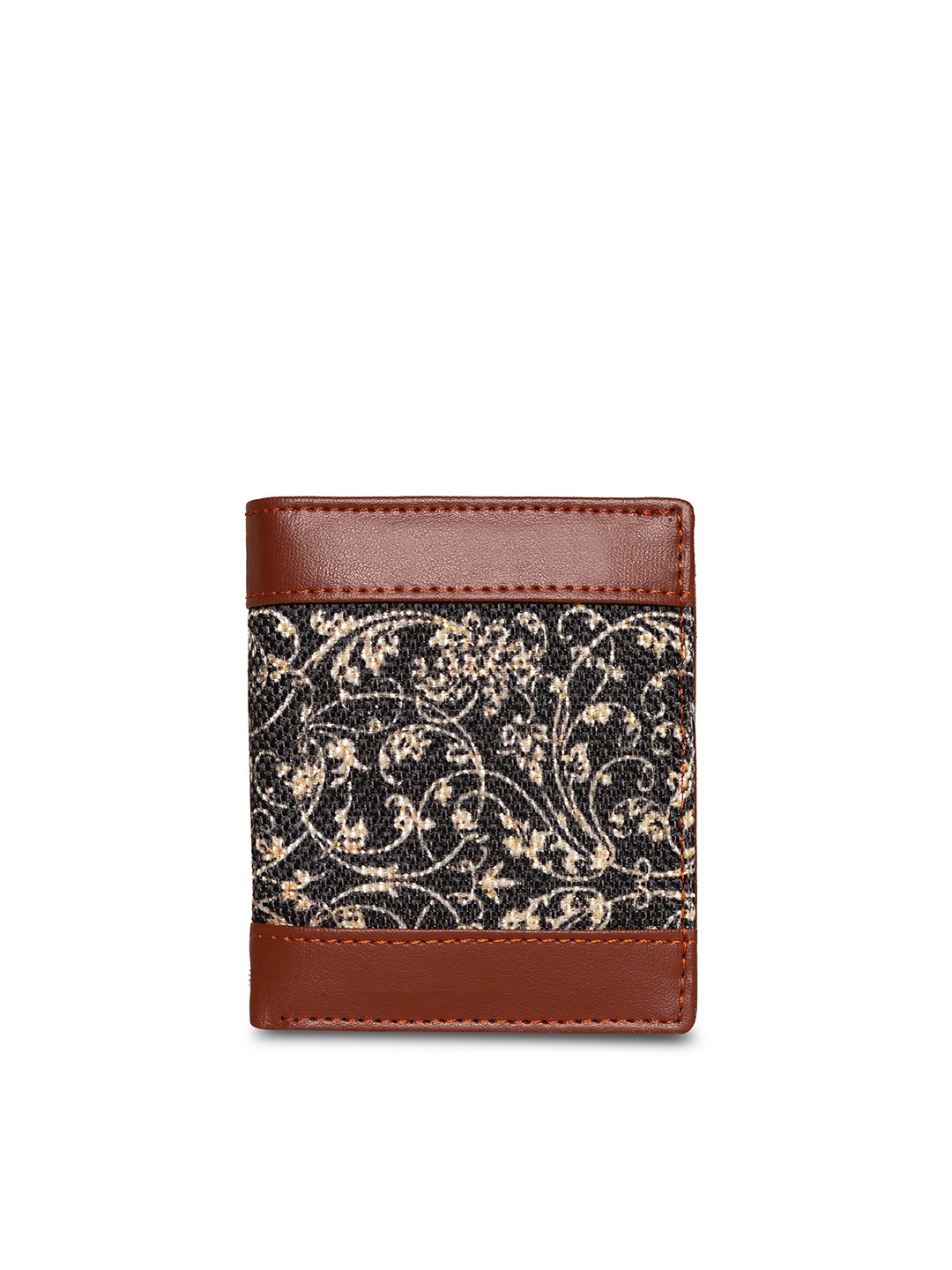 

ZOUK Women Black & Brown Floral Printed Two Fold Wallet