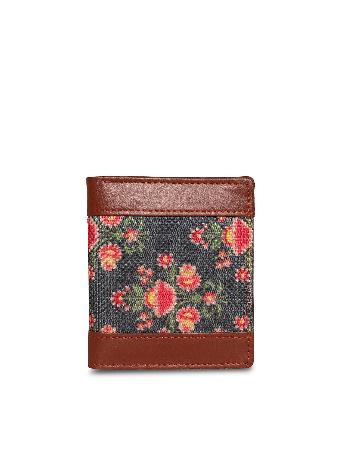 

ZOUK Women Navy Blue & Brown Floral Printed Two Fold Wallet