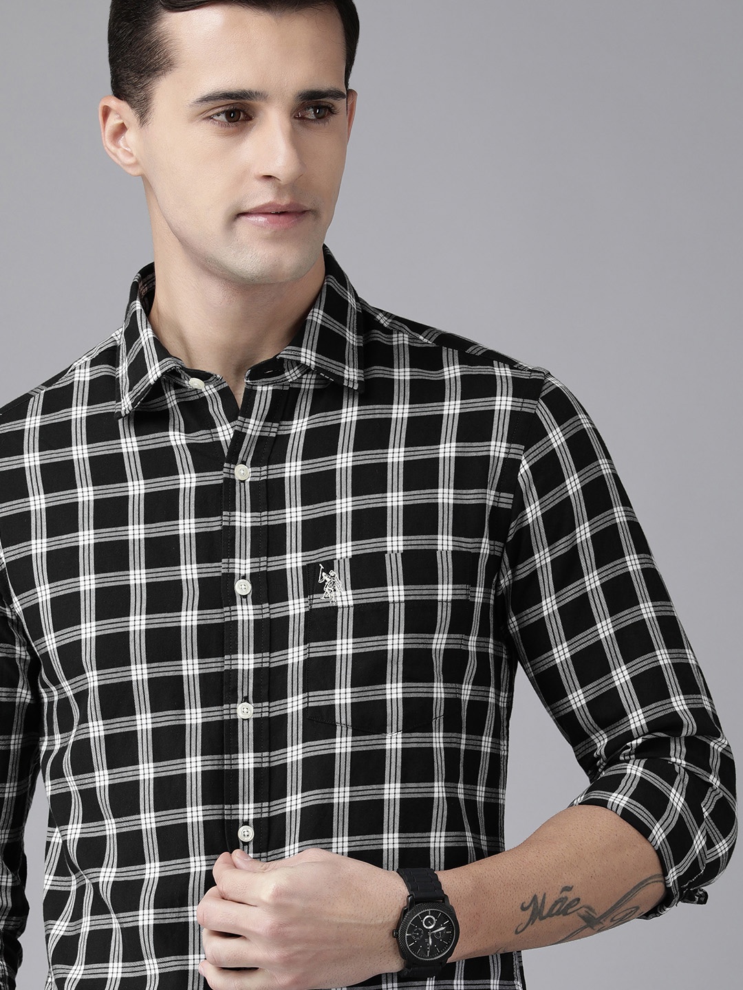 

U.S. Polo Assn. Men Black Checked Pure Cotton Casual Shirt