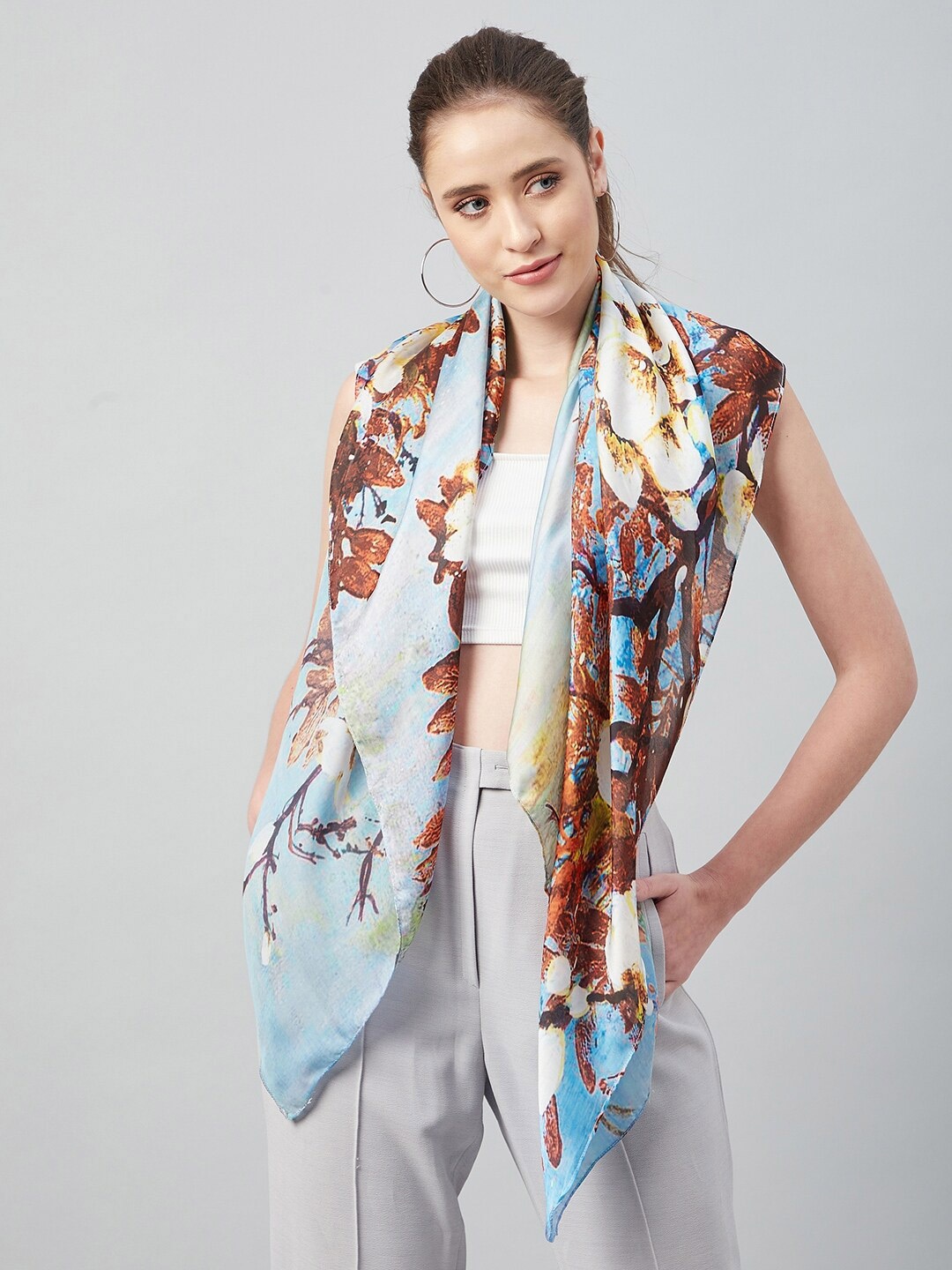 

Athena Women Blue & Brown Printed Scarf