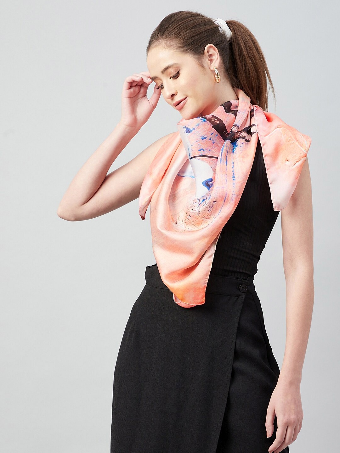 

Athena Women Peach-Coloured & White Floral Printed Scarf