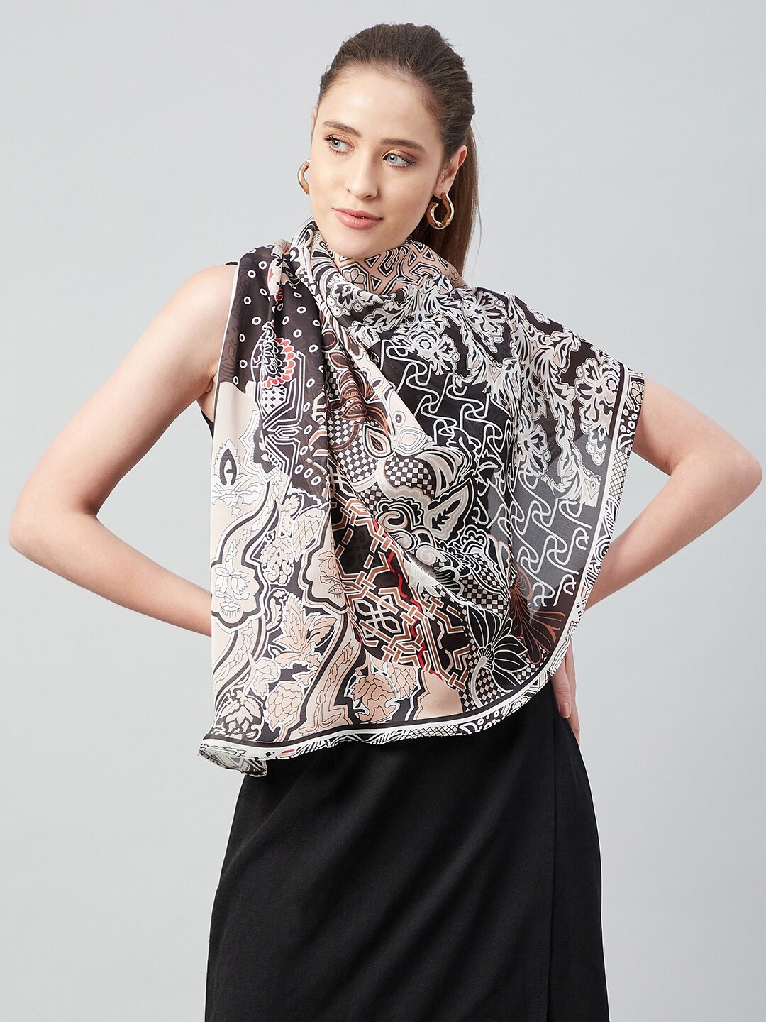 

Athena Women Black & Beige Abstract Printed Scarf