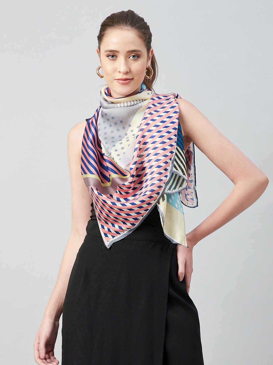 

Athena Women Pink & Blue Geometric Printed Scarf