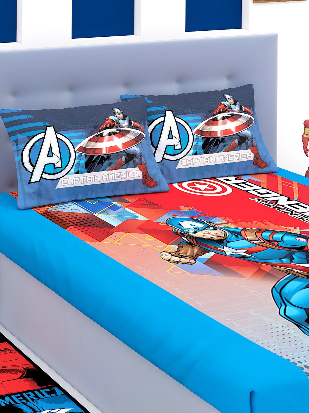 

Marvel Blue & Red Cartoon Characters 180 TC King Bedsheet with 2 Pillow Covers