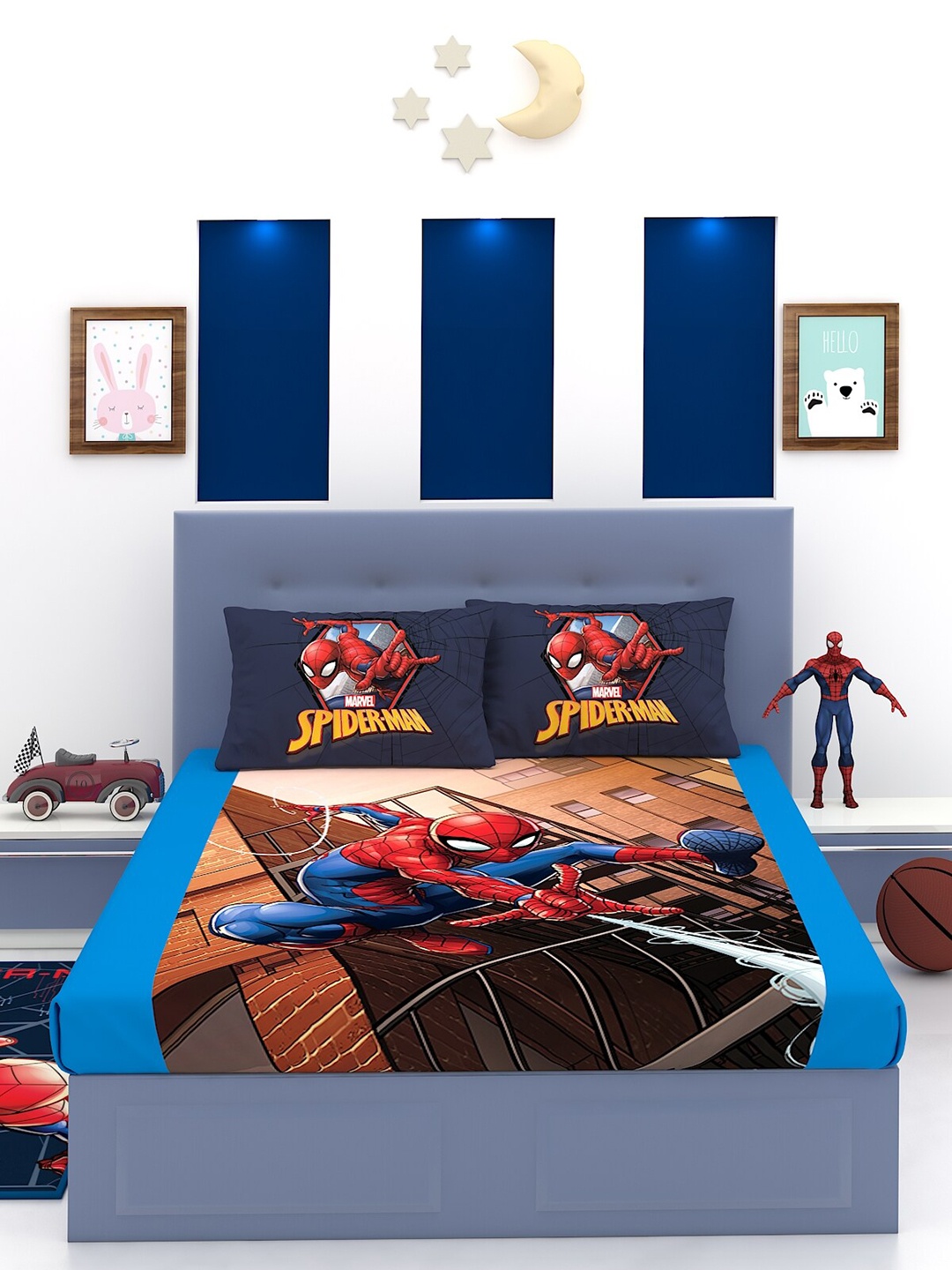 

Marvel Blue & Red Spiderman 180 TC Cotton King Bedsheet with 2 Pillow Covers