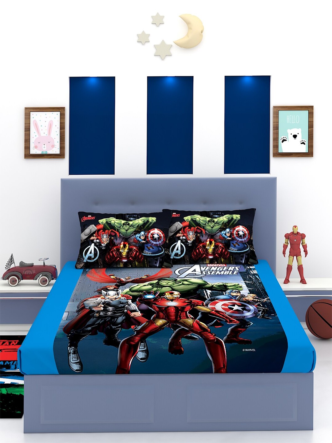 

Marvel Blue & Red Avengers 180 TC Cotton King Bedsheet with 2 Pillow Covers