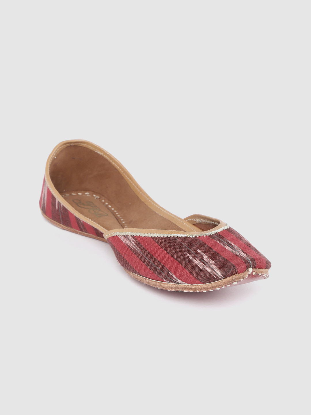 

Ekta Women Red Ikat Woven Design Leather Mojaris