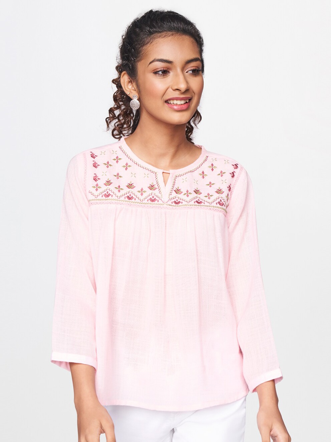 

Global Desi Pink Floral Top