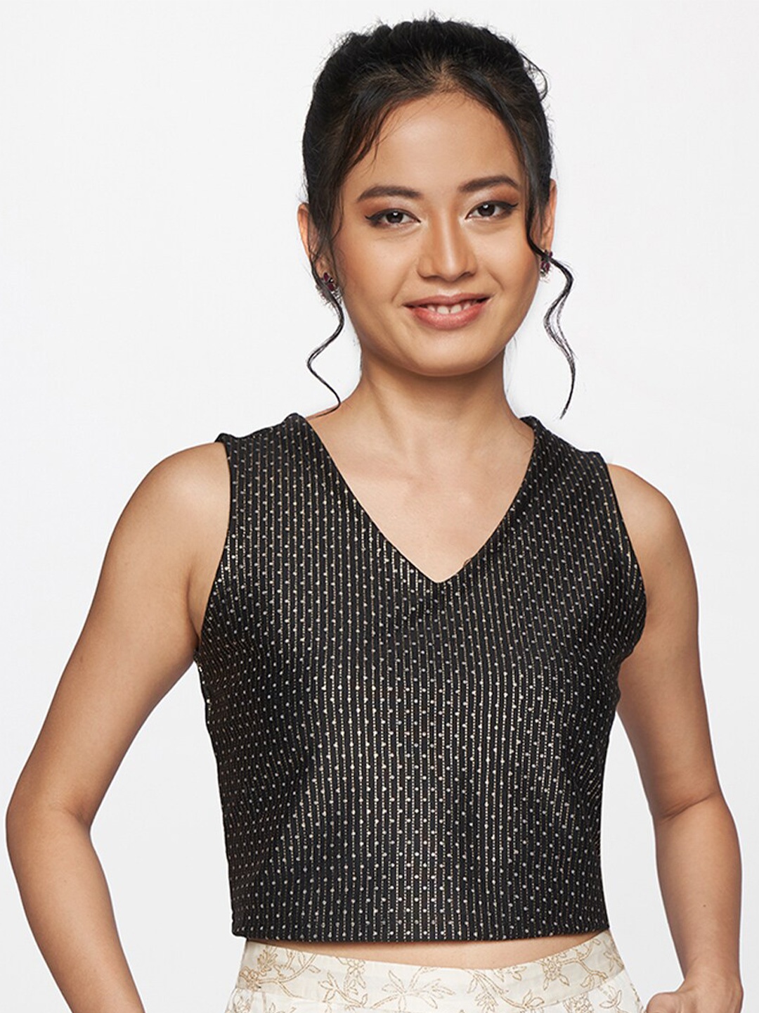 

Global Desi Black Geometric Print Top