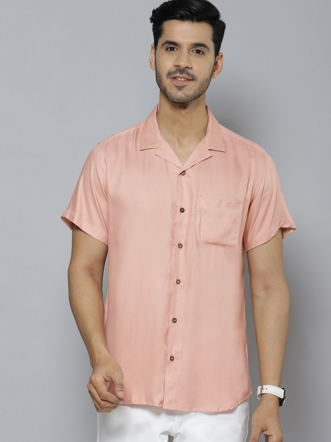 

DENNISON Men Peach-Coloured Solid Smart Slim Fit Casual Shirt
