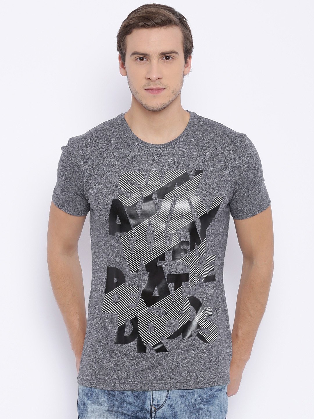 

Flying Machine Men Blue Printed Round Neck T-Shirt