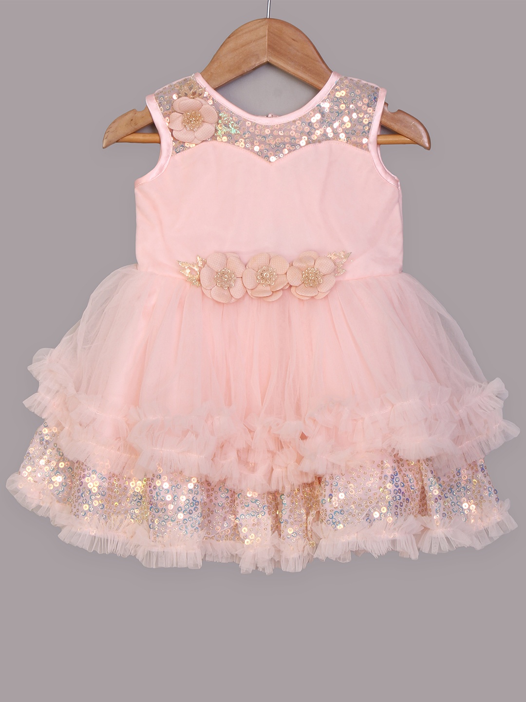 

Enfance Peach-Coloured Embellished Net Dress