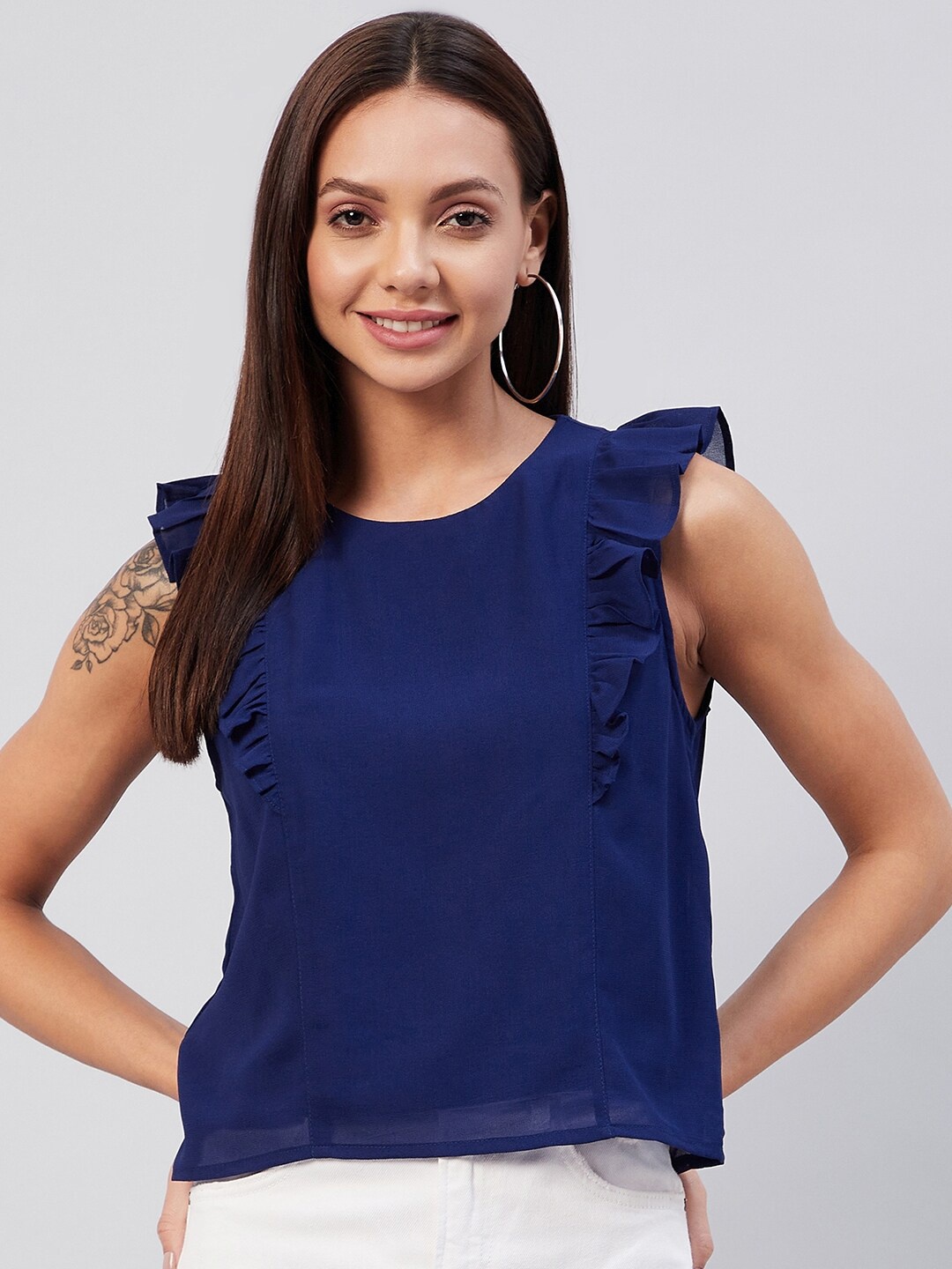 

Carlton London Women Blue Ruffles Georgette Top