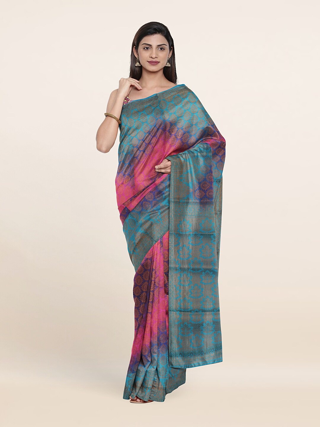 

Pothys Red & Blue Ethnic Motifs Woven Design Art Silk Saree
