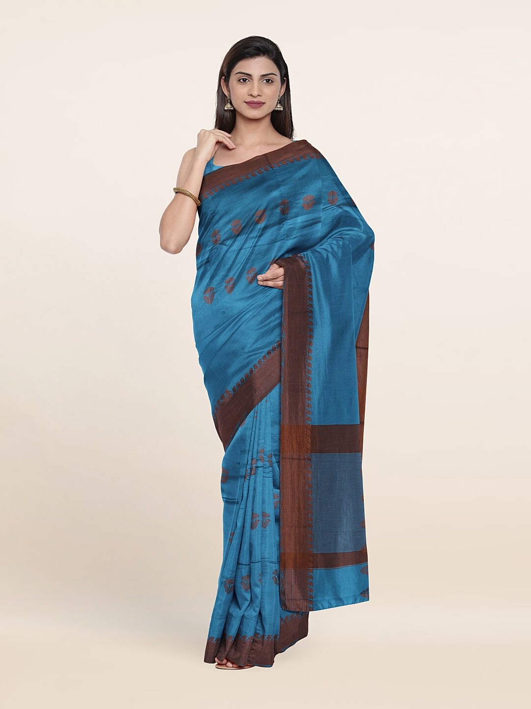 

Pothys Blue & Maroon Ethnic Motifs Woven Design Tissue Saree