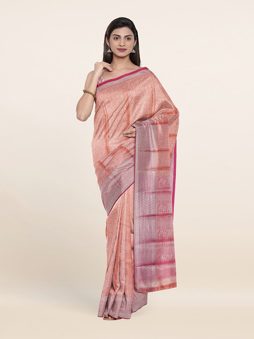

Pothys Orange & Pink Floral Woven Design Tissue Saree