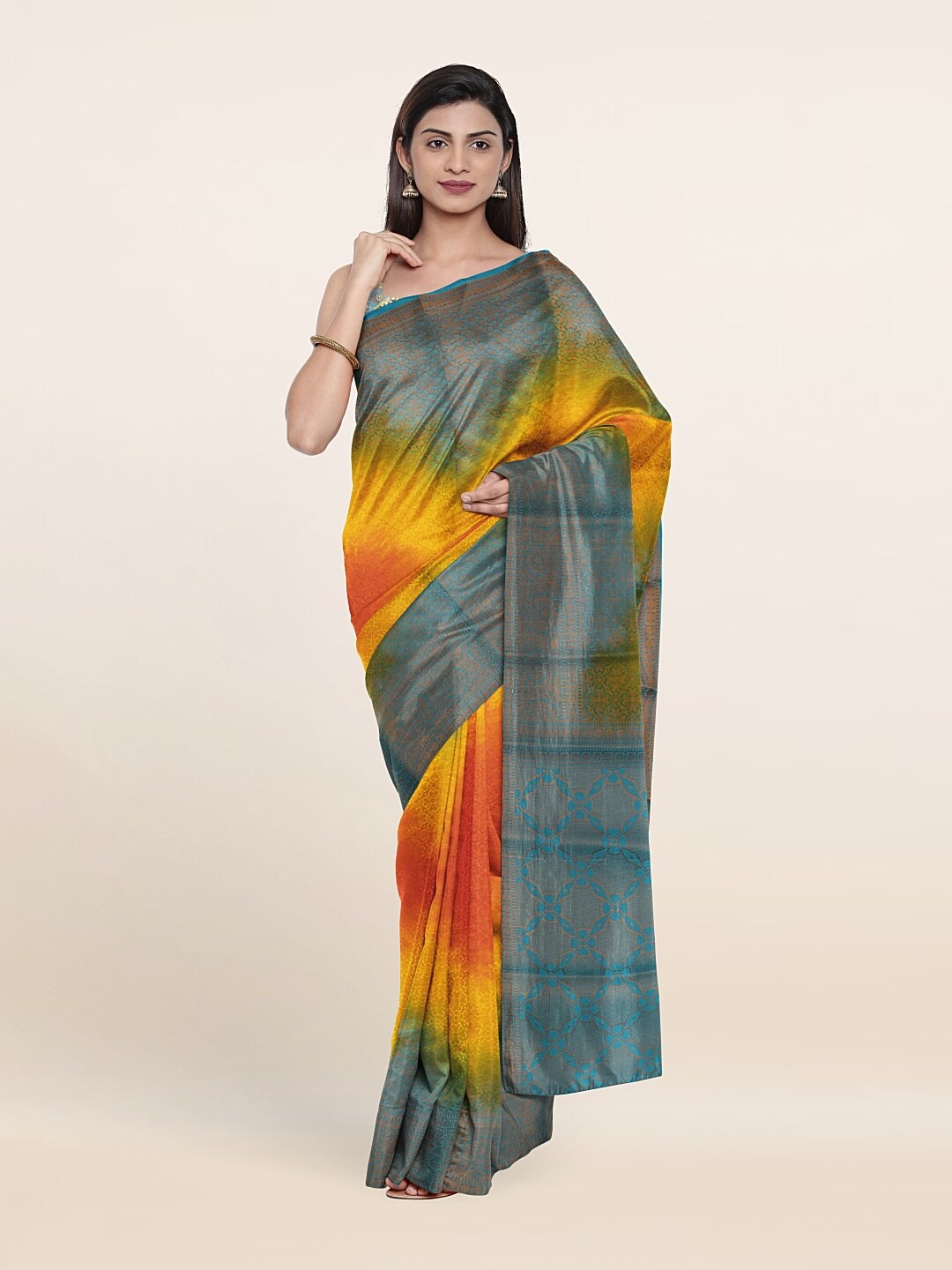 

Pothys Orange & Grey Tie and Dye Art Silk Saree