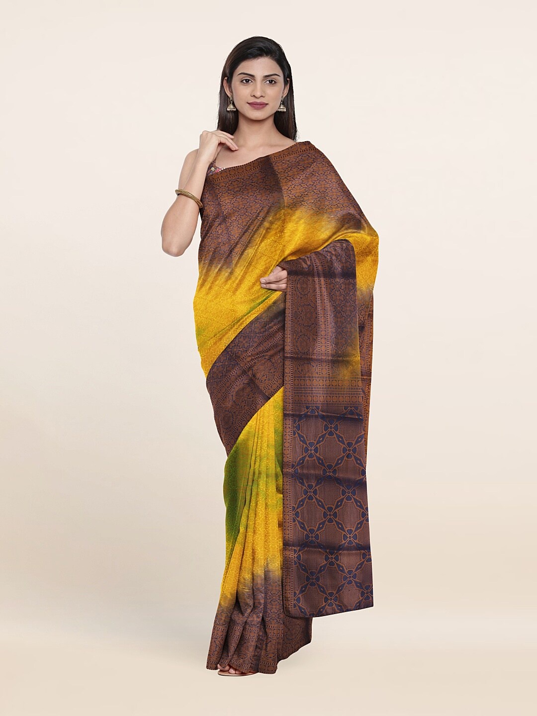 

Pothys Brown & Yellow Woven Design Art Silk Saree