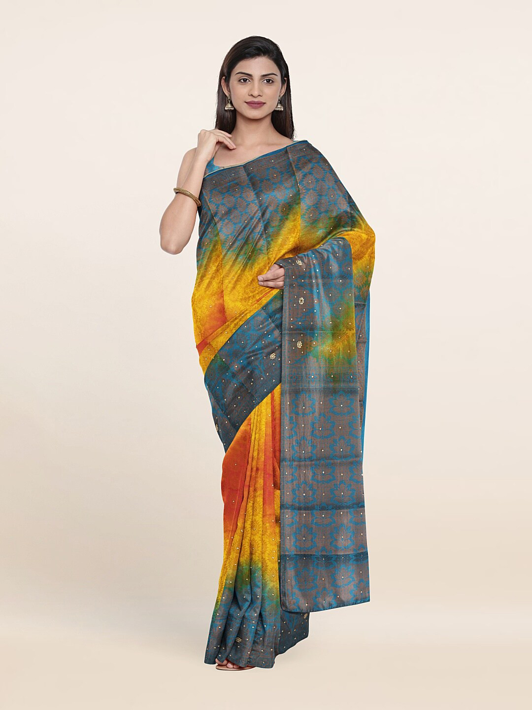 

Pothys Blue & Yellow Woven Design Art Silk Saree