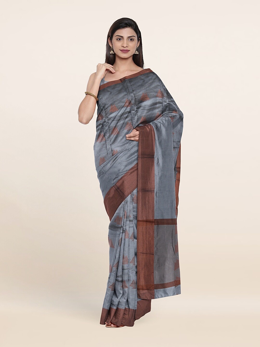 

Pothys Grey & Brown Woven Design Saree