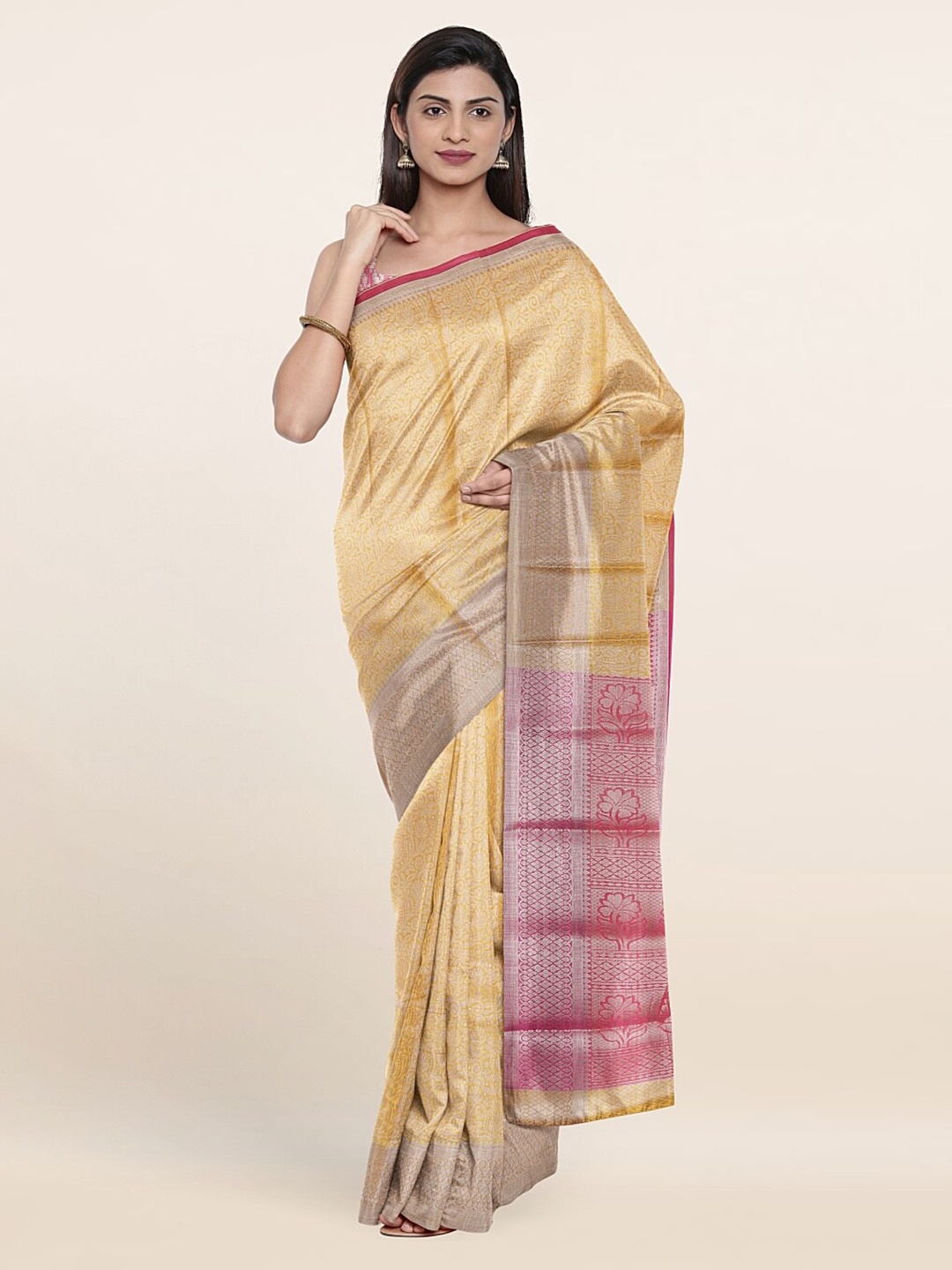 

Pothys Yellow & Pink Woven Design Tissue Saree