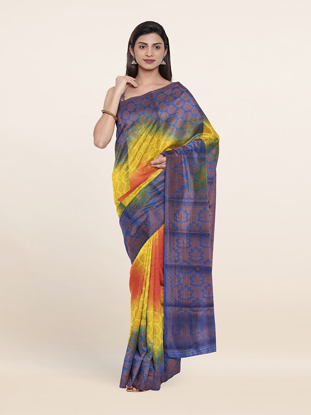 

Pothys Blue & Yellow Ethnic Motifs Art Silk Saree