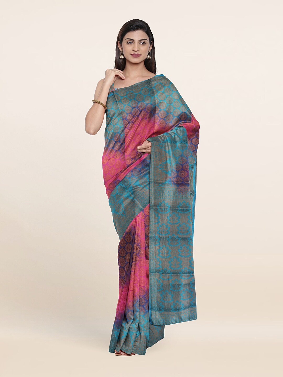 

Pothys Green & Red Tie and Dye Woven Design Zari Art Silk Saree