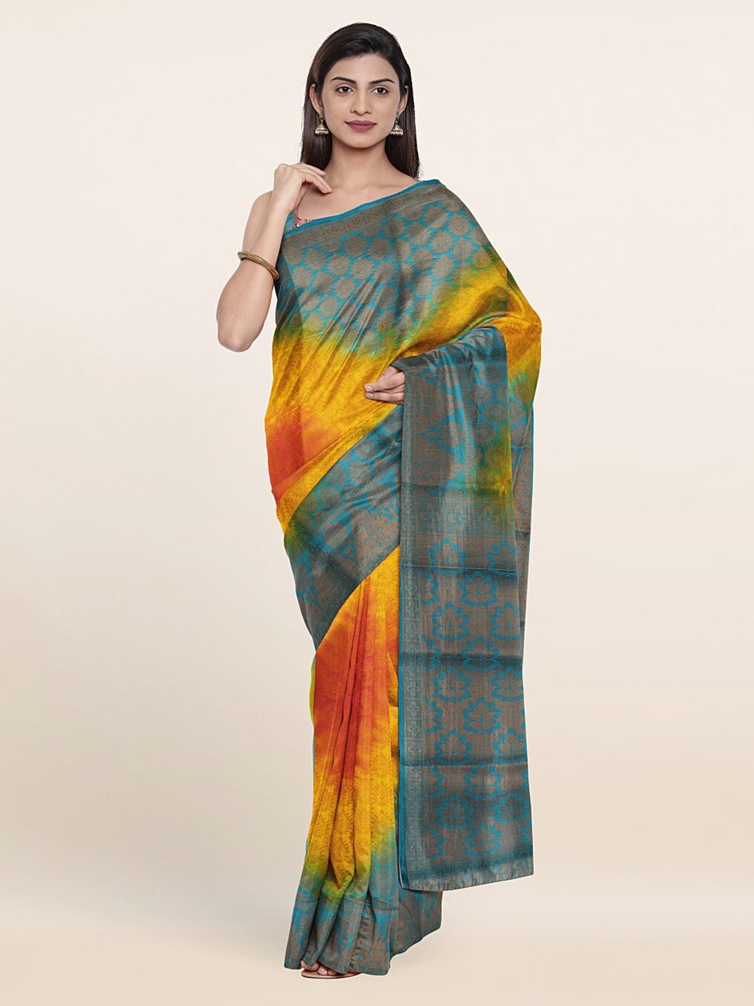 

Pothys Blue & Yellow Woven Design Art Silk Saree