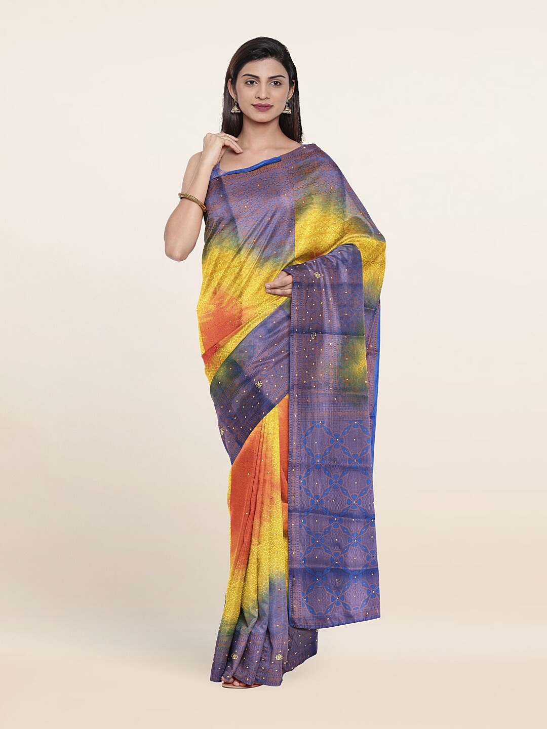 

Pothys Violet & Yellow Tie and Dye Zari Art Silk Saree