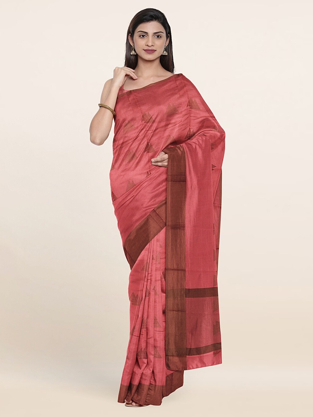 

Pothys Rust & Brown Geometric Woven Design Saree