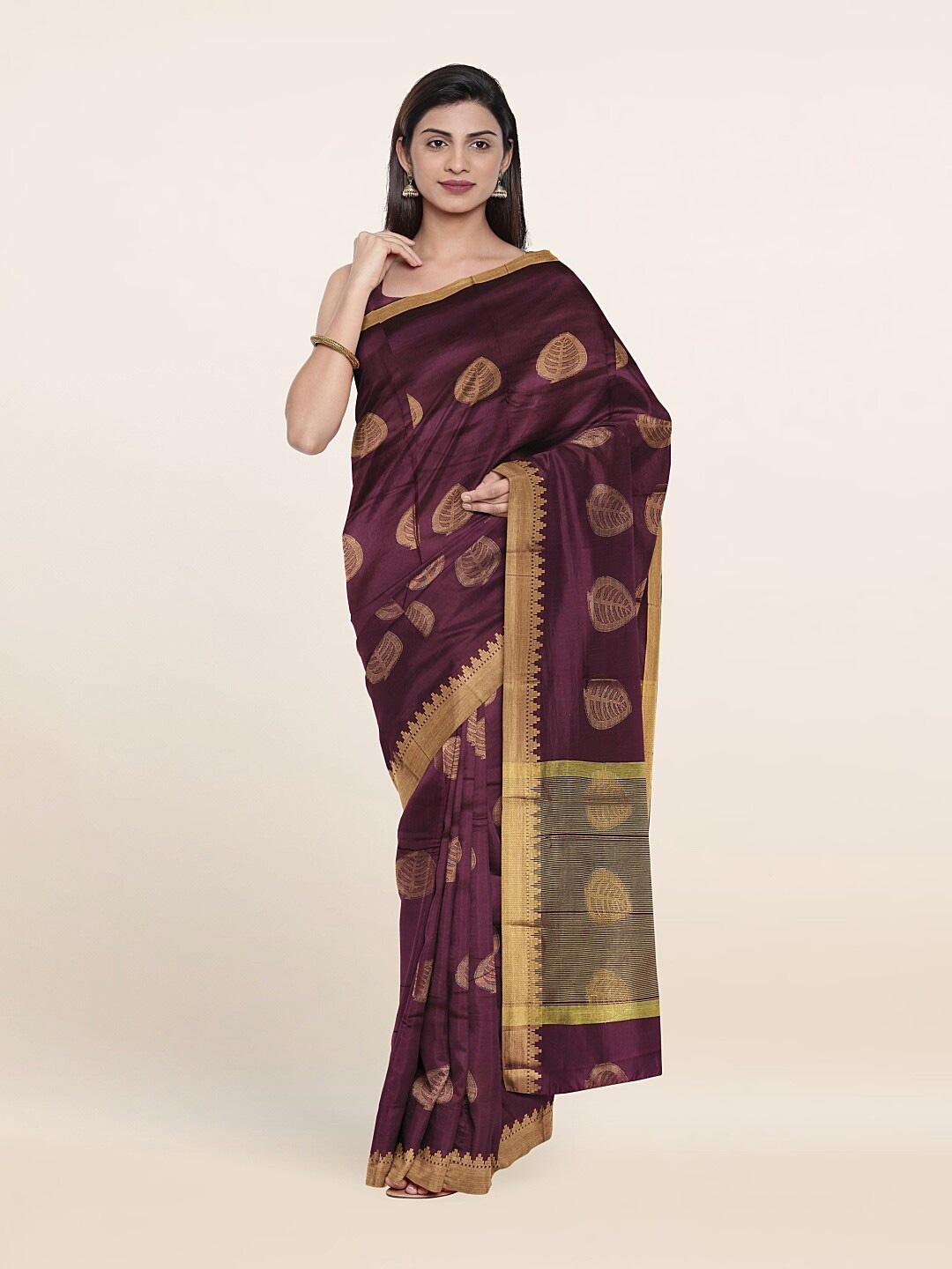 

Pothys Purple & Gold-Toned Woven Design Cotton Blend Saree