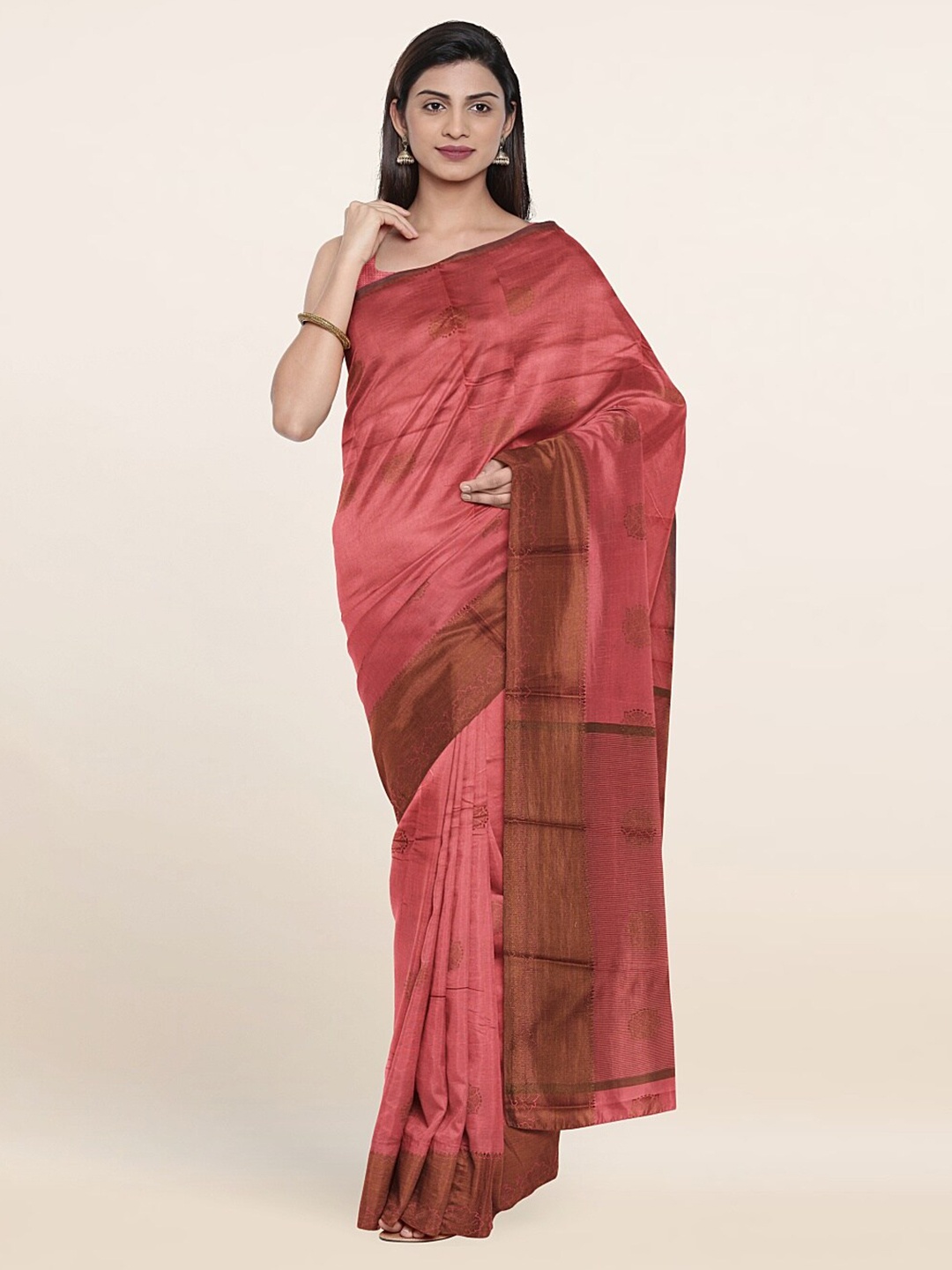 

Pothys Rust & Coffee Brown Floral Woven Design Saree