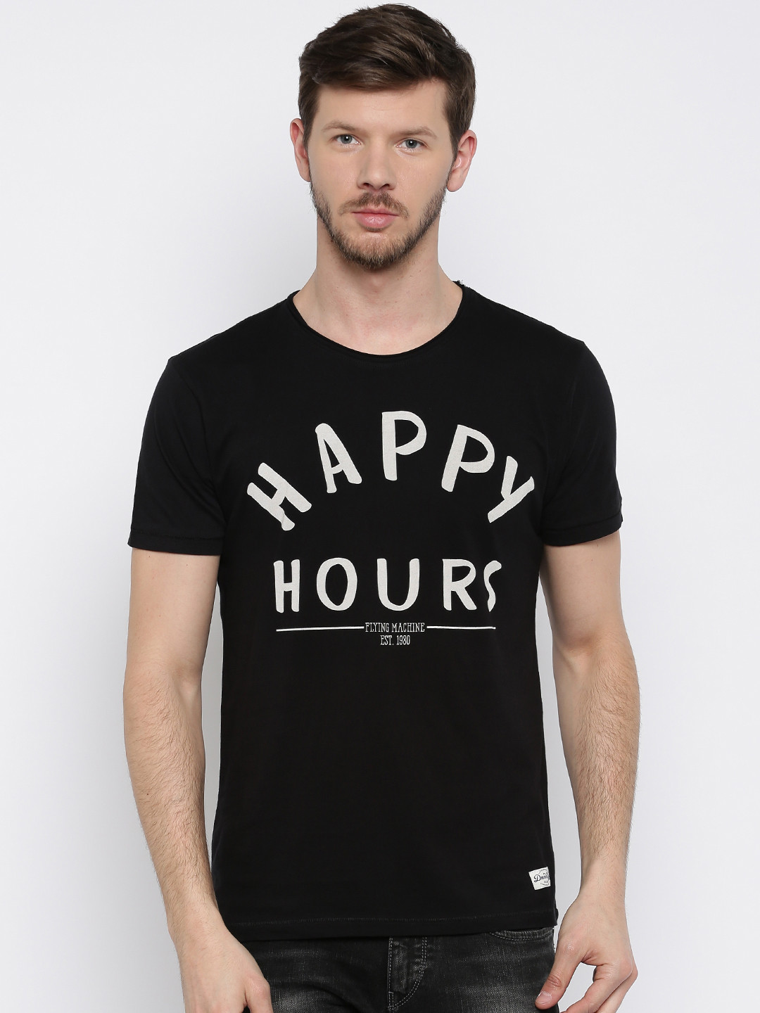 

Flying Machine Men Black Printed Round Neck Pure Cotton T-shirt