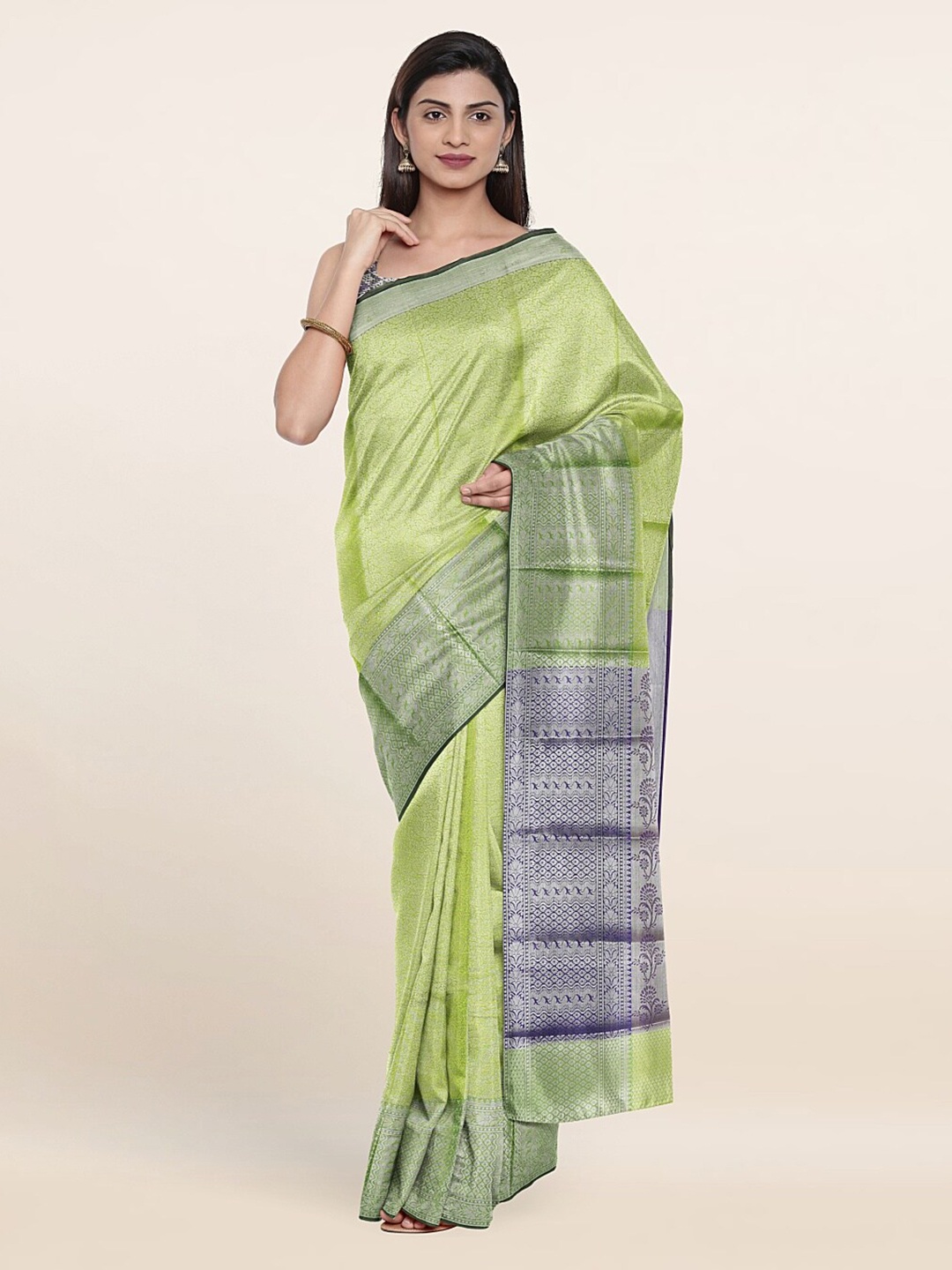 

Pothys Green & Navy Blue Woven Design Tissue Saree