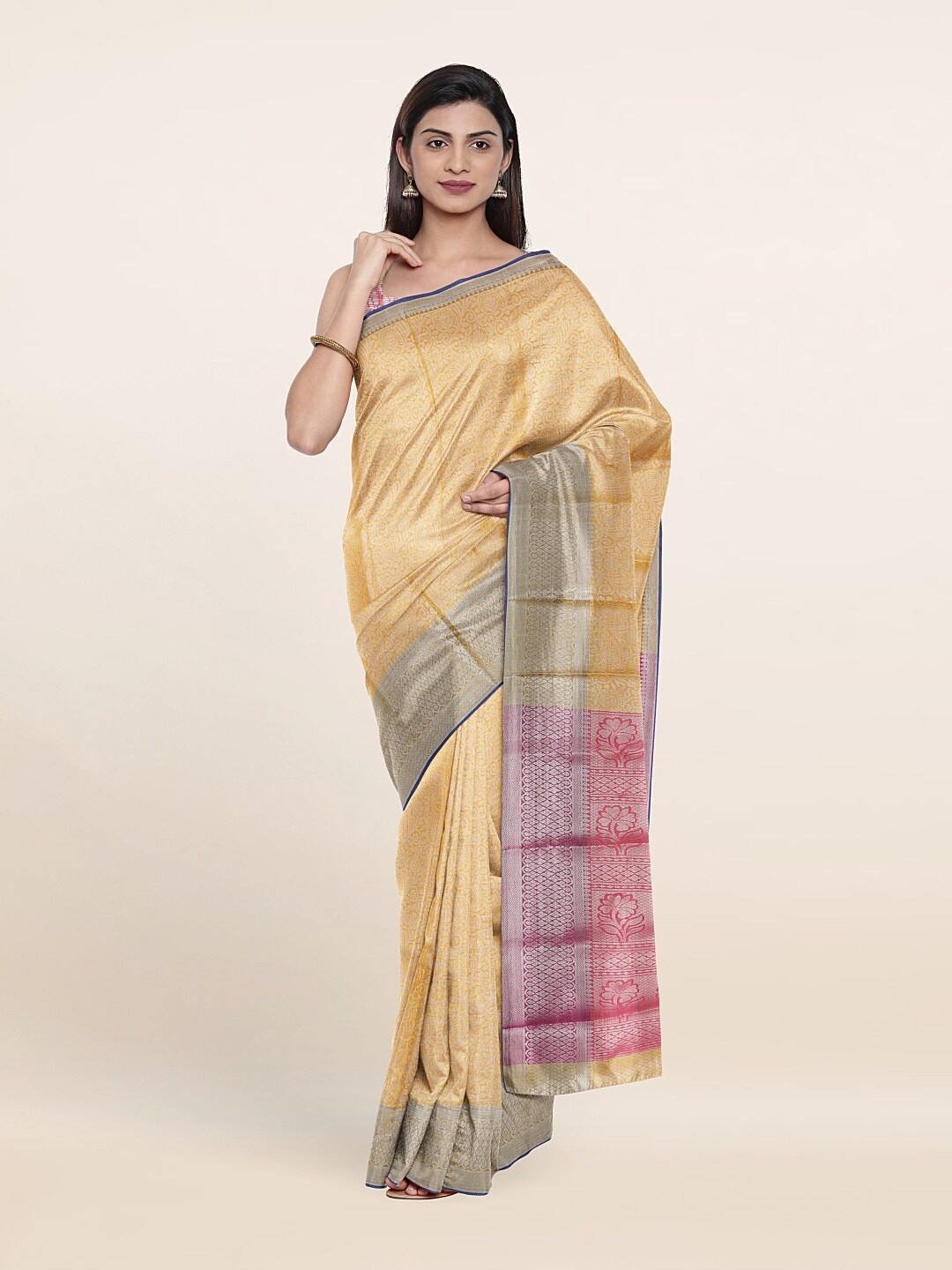 

Pothys Yellow & Blue Woven Design Tissue Saree
