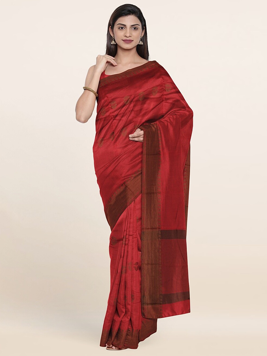 

Pothys Red & Brown Floral Woven Design Saree