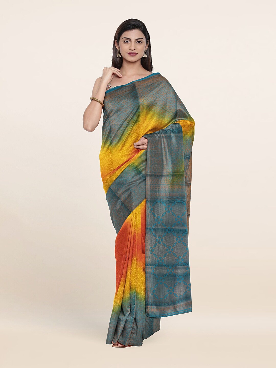 

Pothys Blue & Yellow Woven Design Art Silk Saree