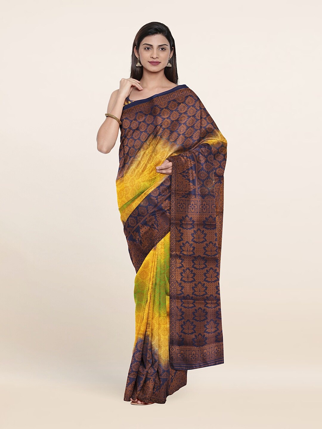 

Pothys Brown & Yellow Woven Design Art Silk Saree