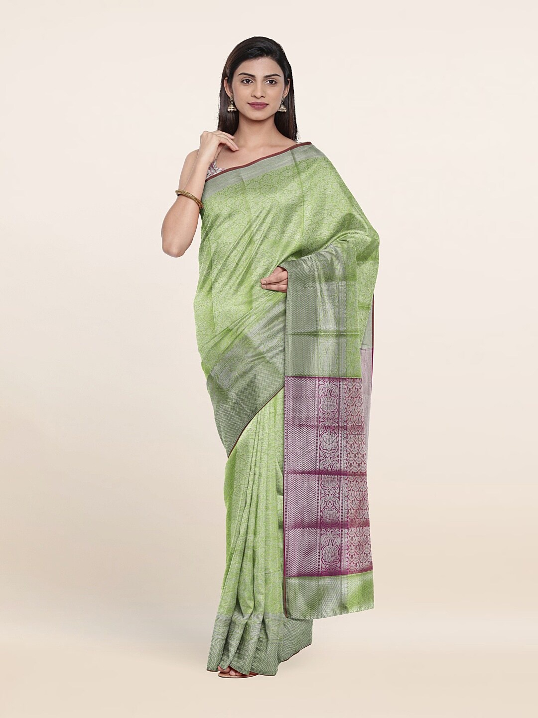

Pothys Green & Purple Woven Design Tissue Saree