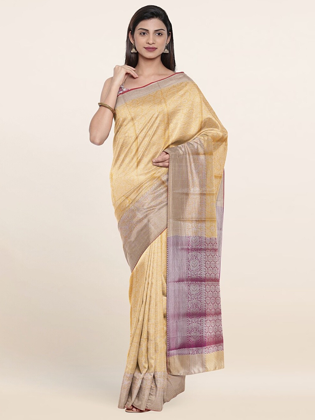 

Pothys Yellow & Pink Woven Design Tissue Saree