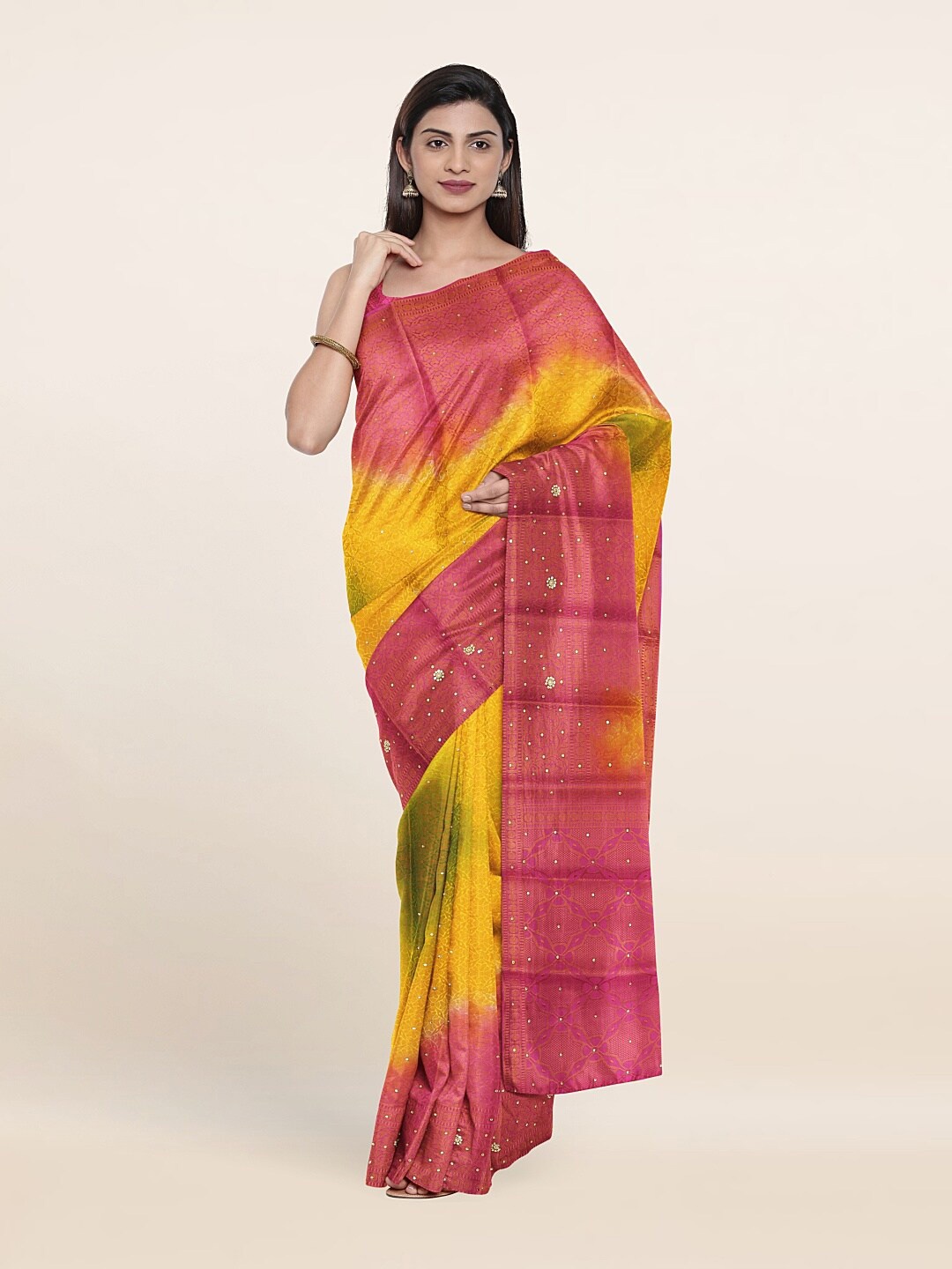 

Pothys Pink & Yellow Woven Design Art Silk Saree