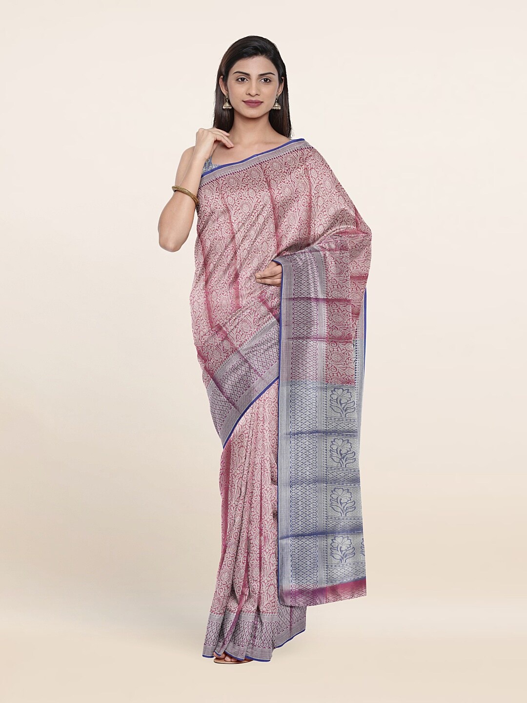 

Pothys Purple & Silver-Toned Woven Design Tissue Saree