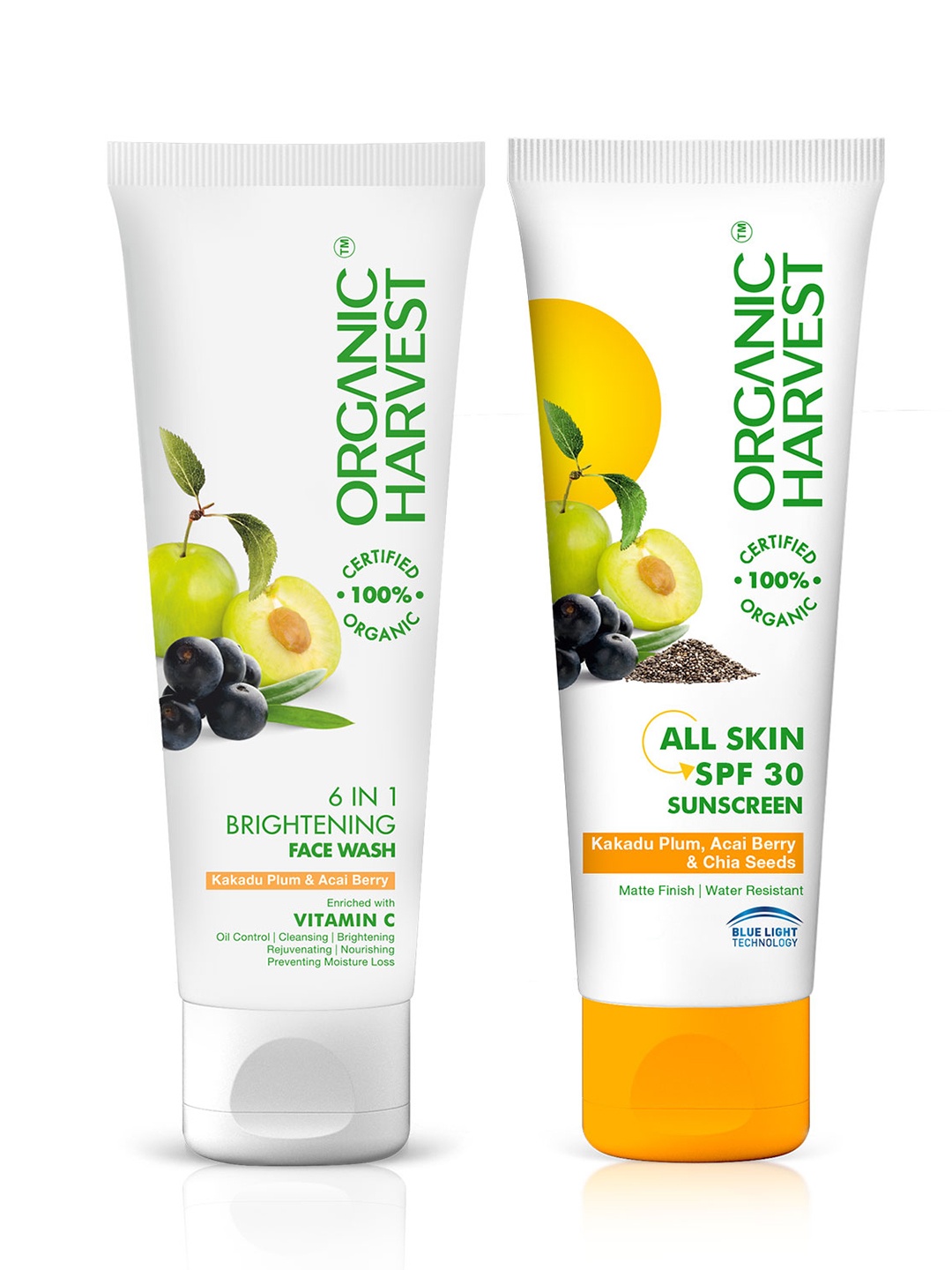 

Organic Harvest Combo of 6-in-1 Face Wash & Sunscreen with SPF30 - 100g each, White