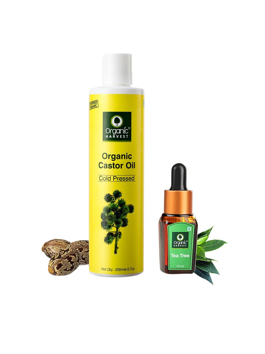 

Organic Harvest Set of Cold Pressed Castor Oil & Tea Tree Essential Oil, Yellow