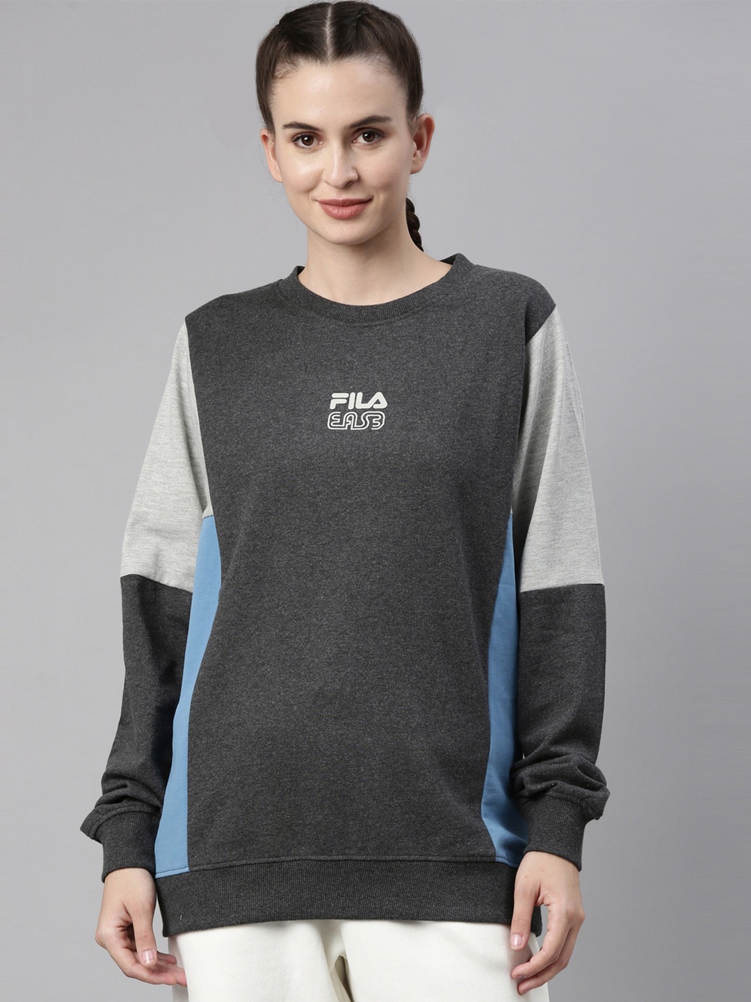

FILA Women Charcoal Colourblocked Sweatshirt