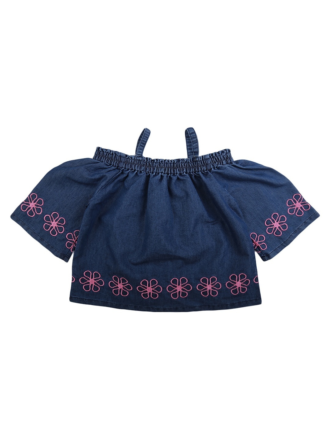 

V-Mart Girls Blue Floral Embroidered Denim Top