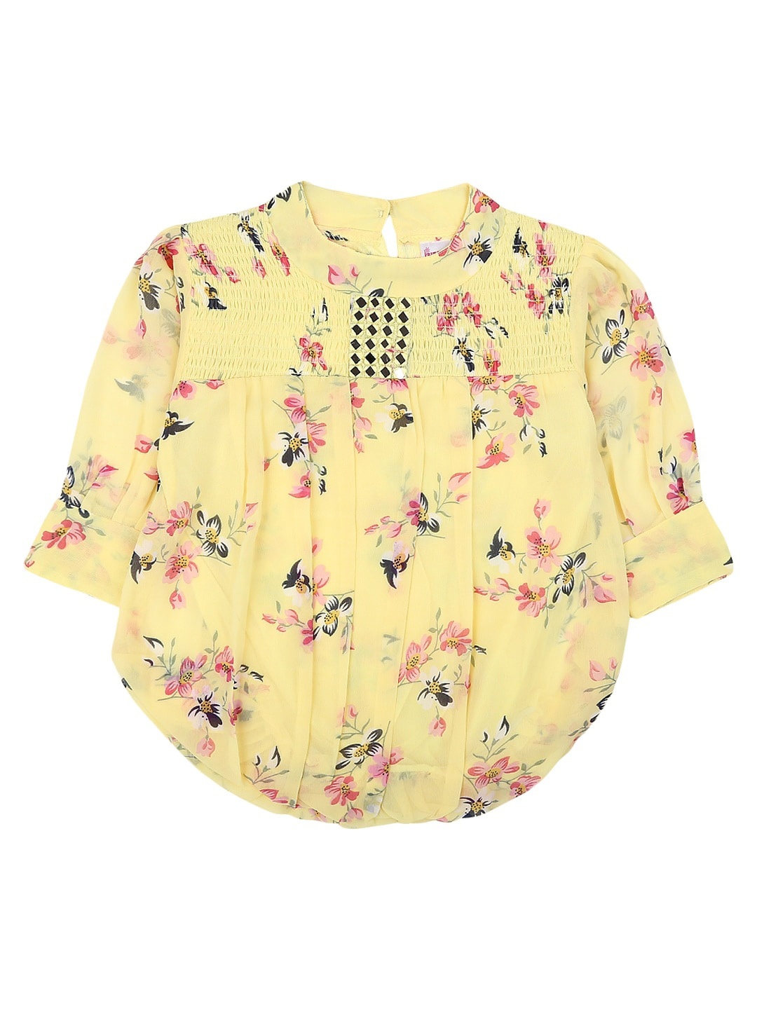 

V-Mart Girls Yellow Floral Print Georgette Top